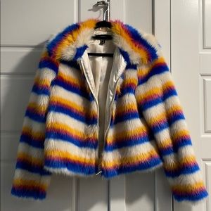 Forever 21 multi-colored faux fur coat, size M